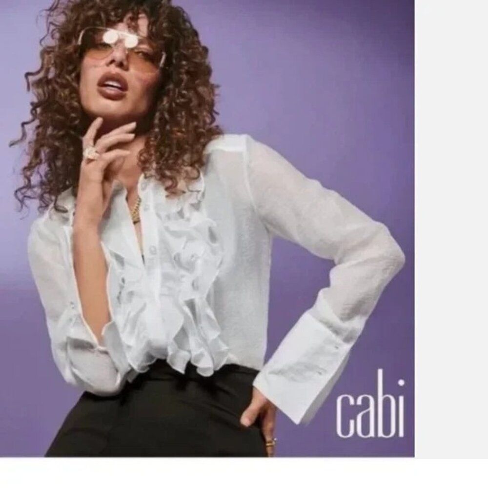 CABI Noble Blouse Ruffled Long Sleeve White XS #4537 EUC
